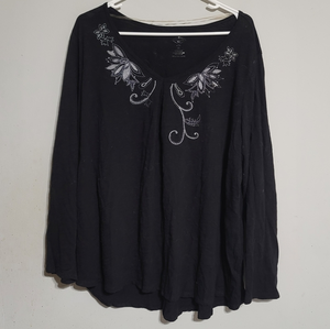 Womens Boho Top Size 3X‎ Coastal Cowgirl Black Silver Embroidered Plus Western